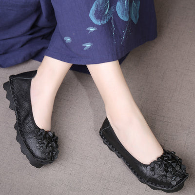 Women Floral Soft Soled Leather Slip-Ons Shoes