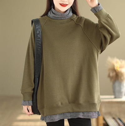 Women Loose Casual Fake Two-Piece Striped Turtleneck Pullover