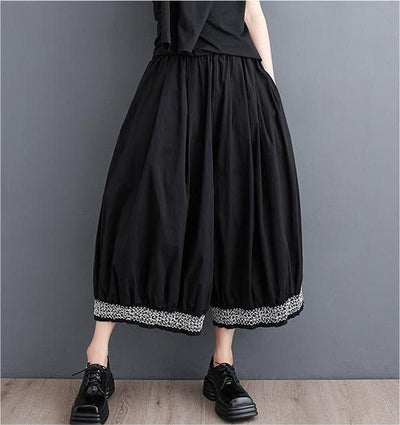 Women Loose Color Block Ruffled Wide Leg Pants