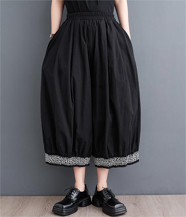 Women Loose Color Block Ruffled Wide Leg Pants