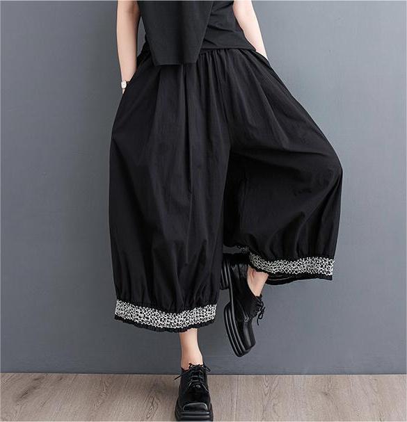 Women Loose Color Block Ruffled Wide Leg Pants