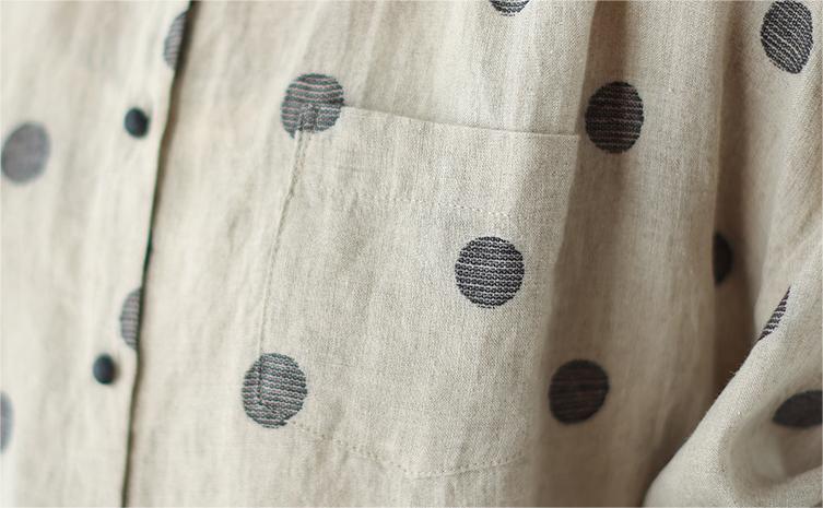 Women Polka Dot Ruffled Cotton Linen Shirts