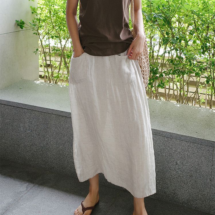 Women Slit Cotton Linen Wide Leg Cropped Pants