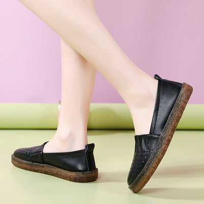 Women Soft Soled Hollow Out Leather Flat Shoes