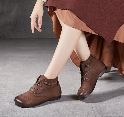 Women Soft- Soled Low Heel Leather Ankle Boots