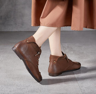 Women Soft- Soled Low Heel Leather Ankle Boots