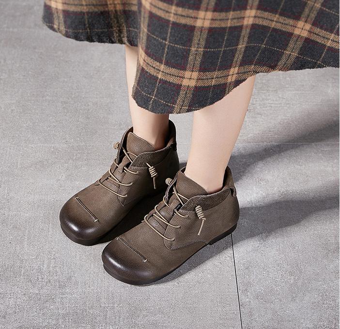 Women Soft- Soled Low Heel Leather Ankle Boots