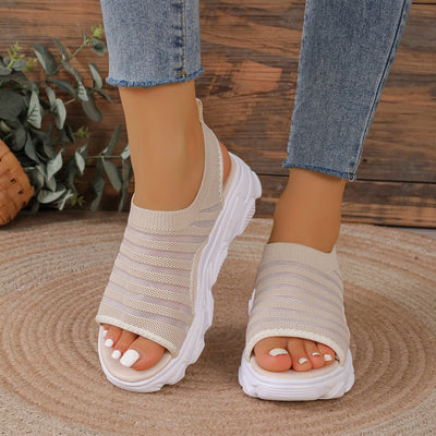 Women Striped Mesh Platform Peep-Toe Sandals