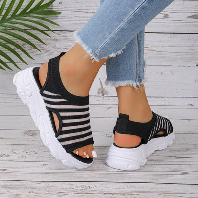 Women Striped Mesh Platform Peep-Toe Sandals