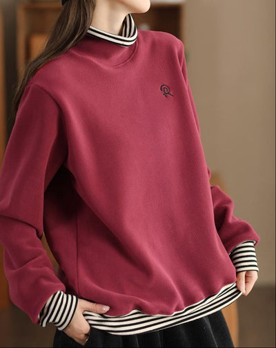 Women Stylish Casual Striped Spliced Fake Two-Piece Pullover