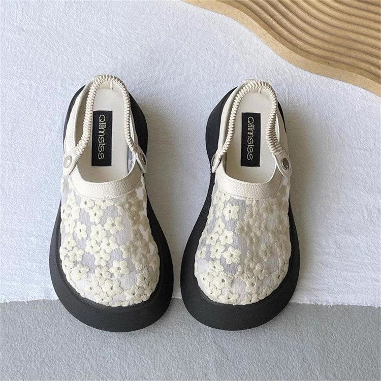 Women Summer Slippers Floral Mesh Sandals