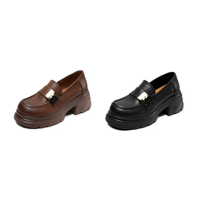 Women Thick- Soled Retro Loafers Black Mary Jane Shoes