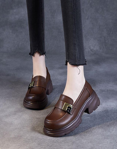 Women Thick- Soled Retro Loafers Black Mary Jane Shoes