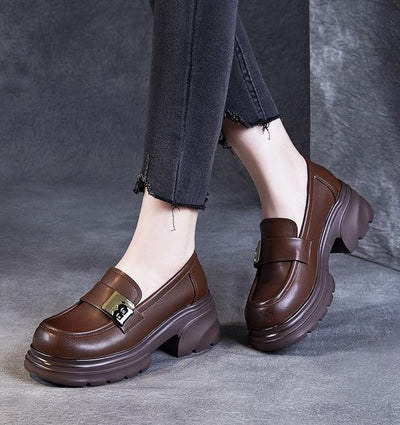 Women Thick- Soled Retro Loafers Black Mary Jane Shoes