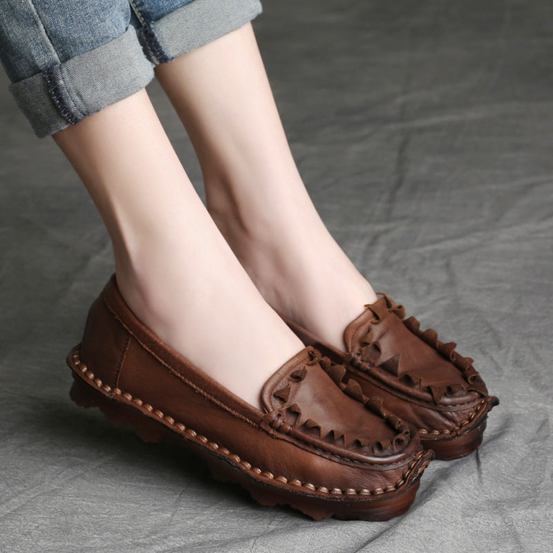 Women Vintage Gradient Handmade Leather Slip-Ons