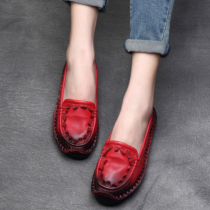 Women Vintage Gradient Handmade Leather Slip-Ons