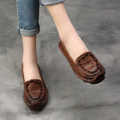 Women Vintage Gradient Handmade Leather Slip-Ons