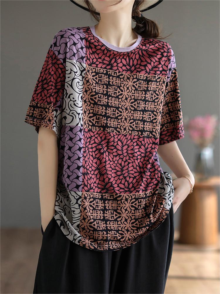 Women Vintage Printed Cotton T-Shirts