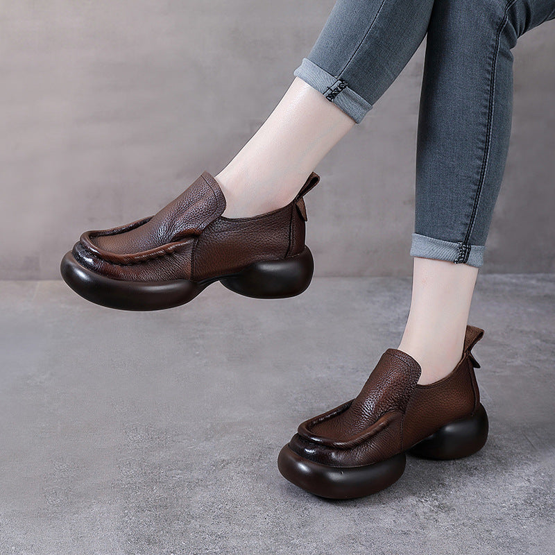 Women Vintage Thick-Soled Handmade Leather Loafers