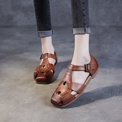 Women Vintage Woven Leather Sandals