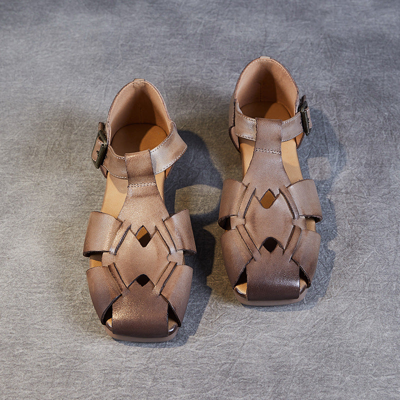 Women Vintage Woven Leather Sandals