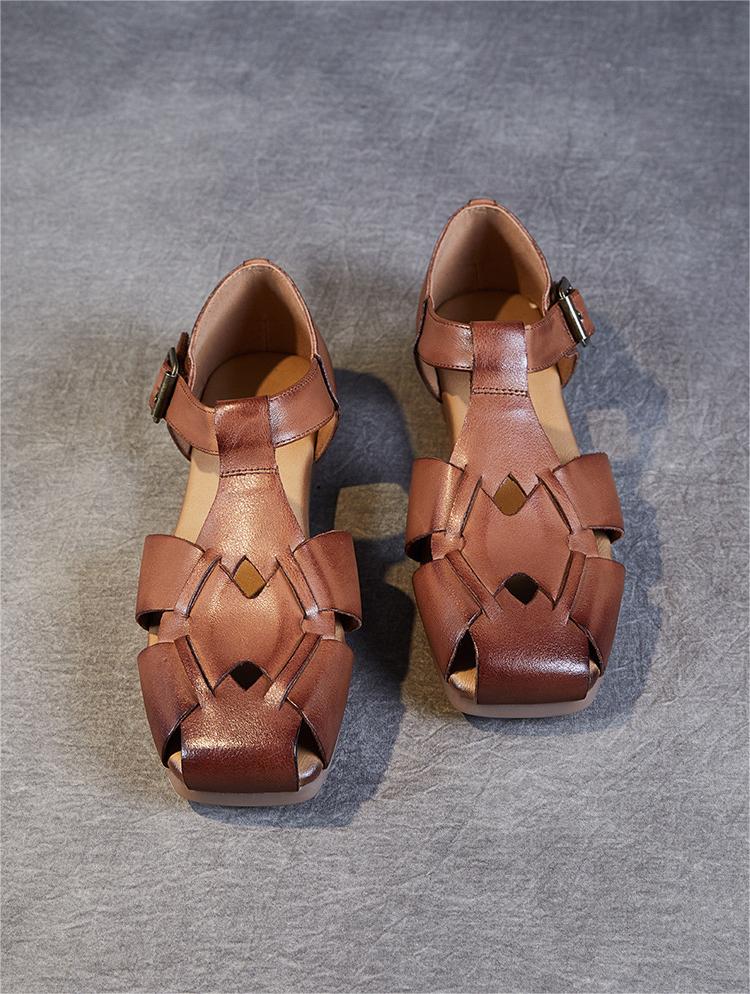 Women Vintage Woven Leather Sandals