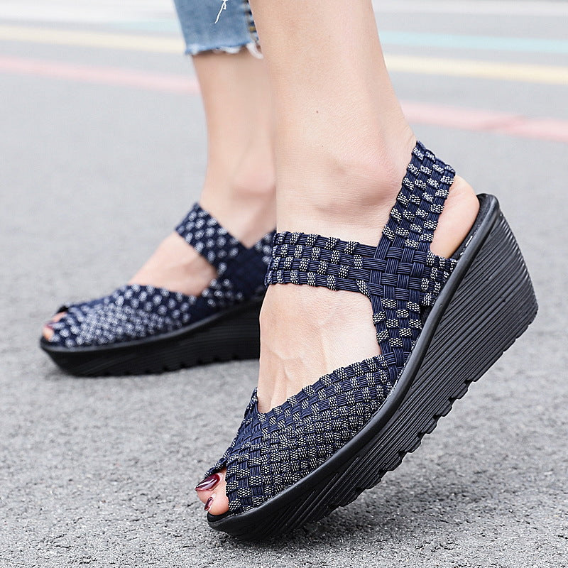 Woven Platform Peep-Toe Sandals for Women