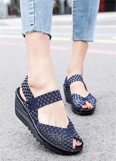 Woven Platform Peep-Toe Sandals for Women