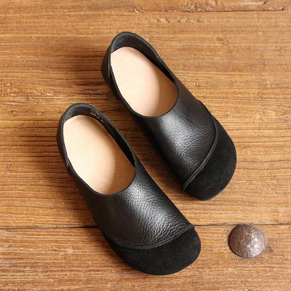 Women Autumn Classic Leather Flat Slip- On Shoes