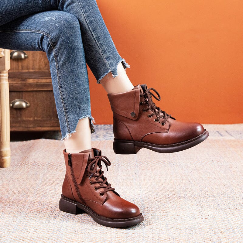 Autumn Retro Casual Leather Solid Boots – Babakud