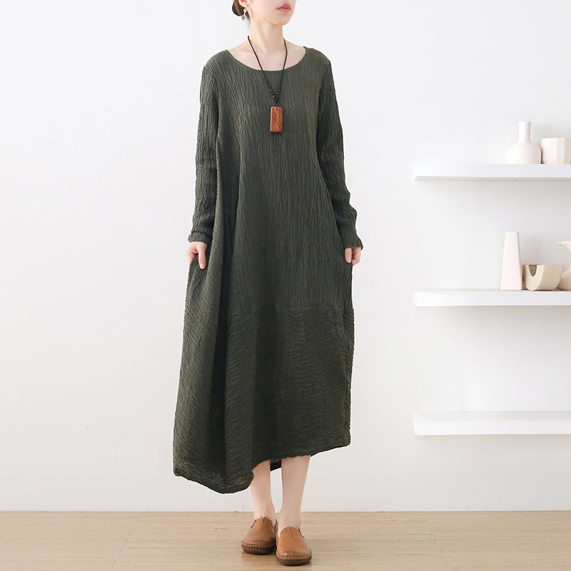 Autumn Retro Irregular Cotton Pleated Dress – Babakud