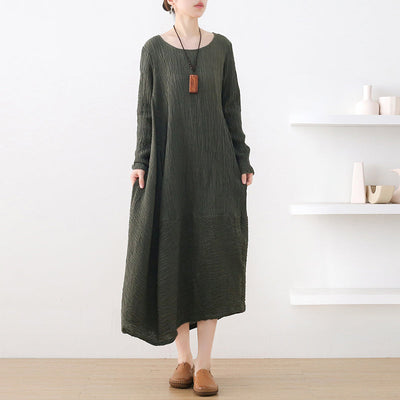 Autumn Retro Irregular Cotton Pleated Dress