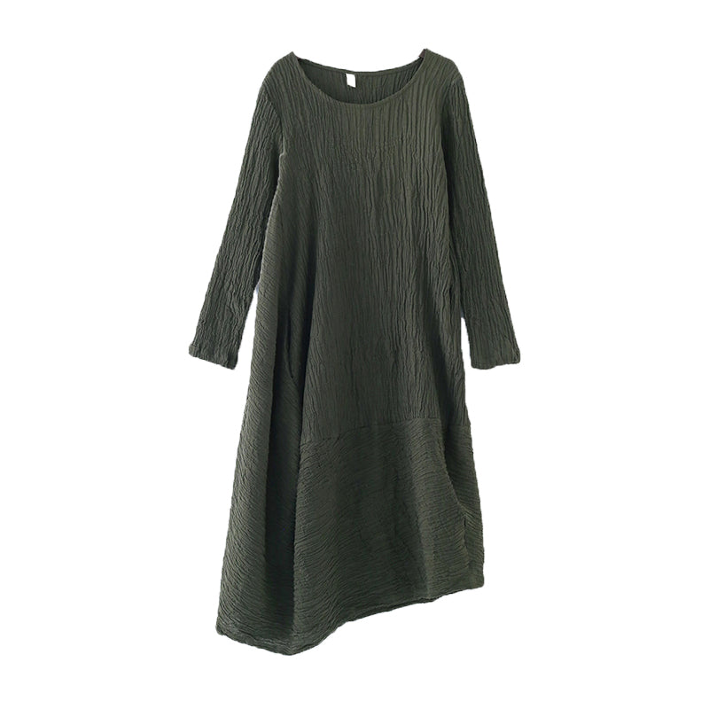 Autumn Retro Irregular Cotton Pleated Dress – Babakud