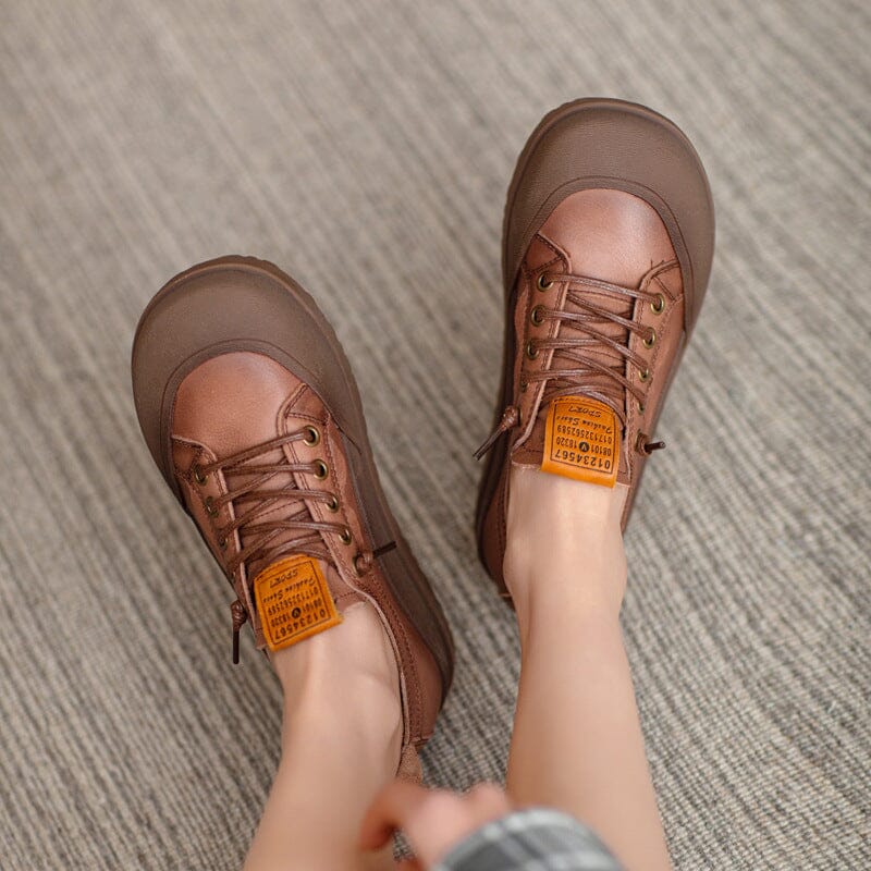 Autumn Retro Leather Flat Casual Shoes