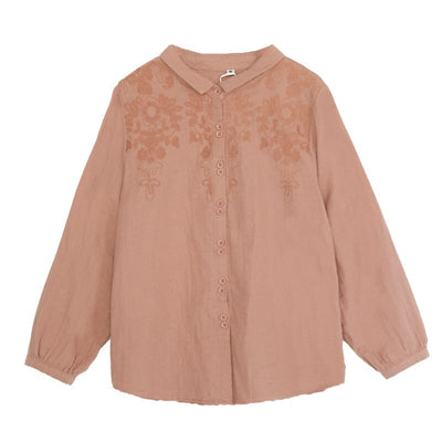 Autumn Retro Loose Embroidery Linen Casual Blouse