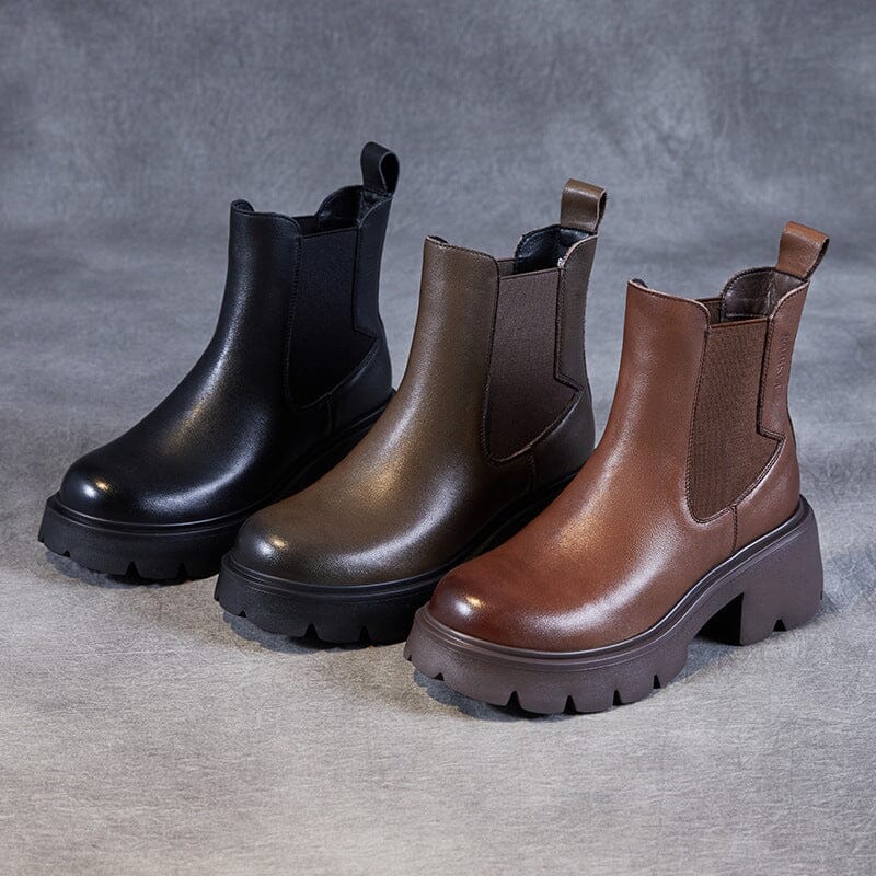 Autumn Retro Minimalist Leather Chunky Platform Boots