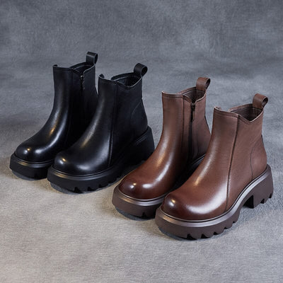 Autumn Retro Minimalist Leather Chunky Sole Boots