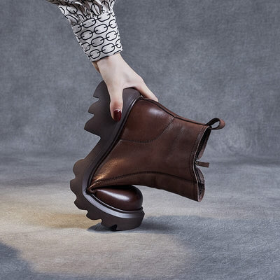 Autumn Retro Minimalist Leather Chunky Sole Boots