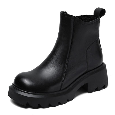 Autumn Retro Minimalist Leather Chunky Sole Boots