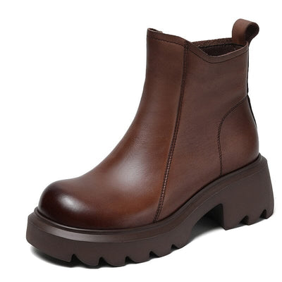 Autumn Retro Minimalist Leather Chunky Sole Boots