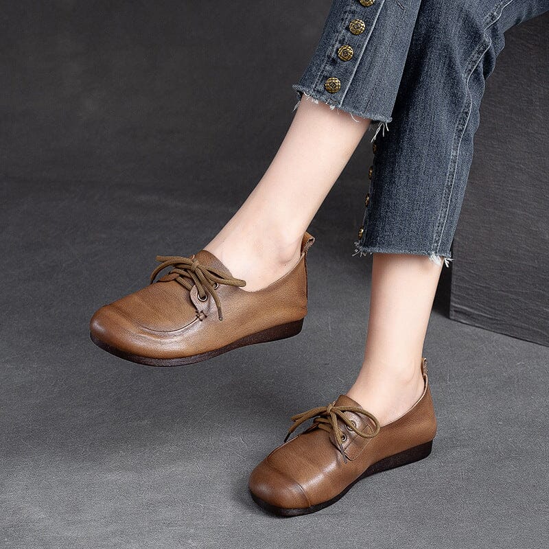 Autumn Retro Soft Leather Flat Casual Shoes – Babakud