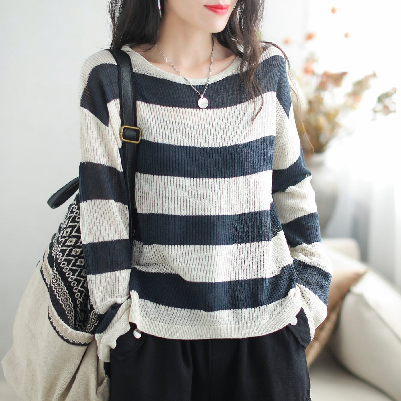 Autumn Stylish Stripe Knitted Casual Cardigan