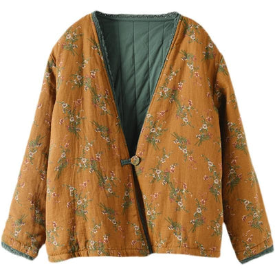 Autumn Winter Lace Floral Thick Padded Cotton Coat