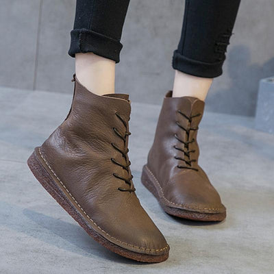 Women Retro Lace Up Handmade Leather Boots