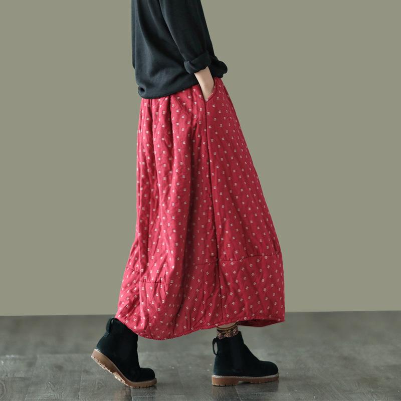 Autumn Winter Retro Cotton Linen Quilted Skirt – Babakud