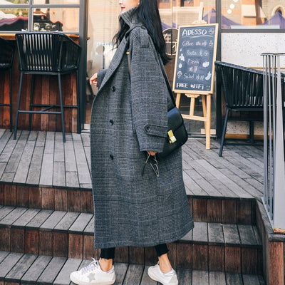 Babakud Double-Breasted Plaid Long Wool Coats