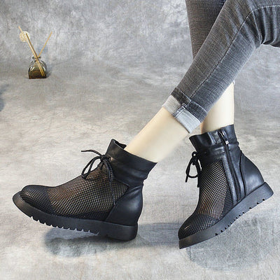 Babakud Lace Up Platform Mesh Leather Ankle Boots