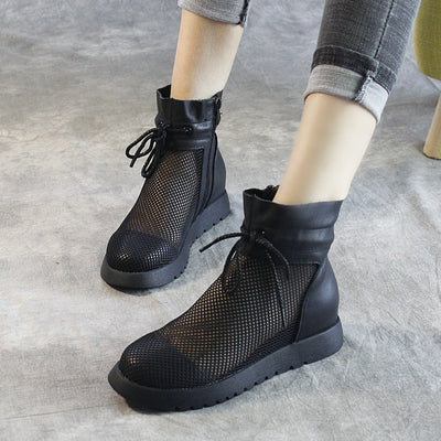 Babakud Lace Up Platform Mesh Leather Ankle Boots