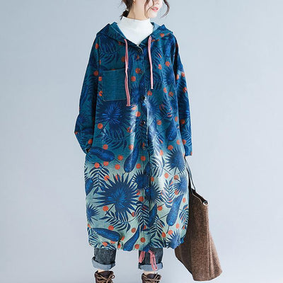 Babakud Long Loose Printed Hooded Cotton Coats