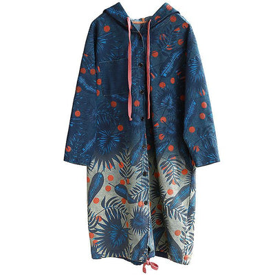 Babakud Long Loose Printed Hooded Cotton Coats